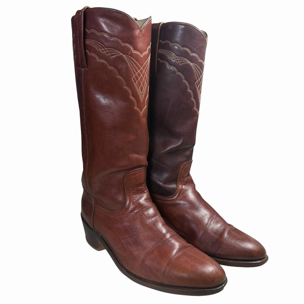 Frye Vintage 1980s Campus Western Boots Cognac Brown Leather Size 10B Mens